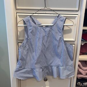 Aqua Blue and White Striped Peplum Blouse